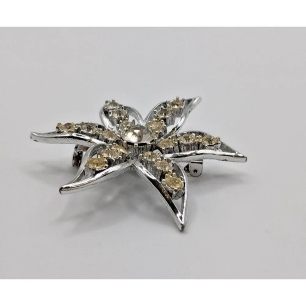 FLOWER SUNBURST PINWHEEL‎ RHINESTONES BROOCH Costume Jewelry